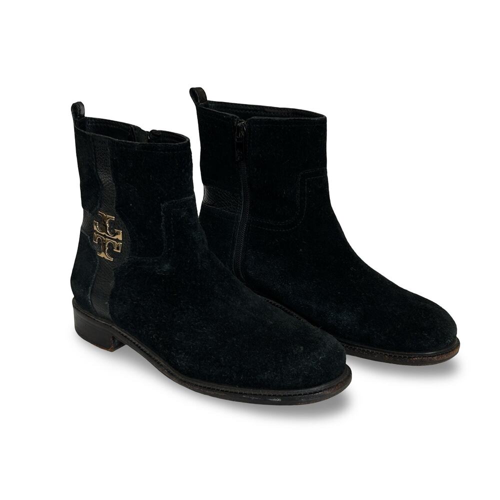 Tory Burch Alaina Black Suede Ankle Boots Womens Size 9.5 Side Zip Closuren - Picture 2 of 8